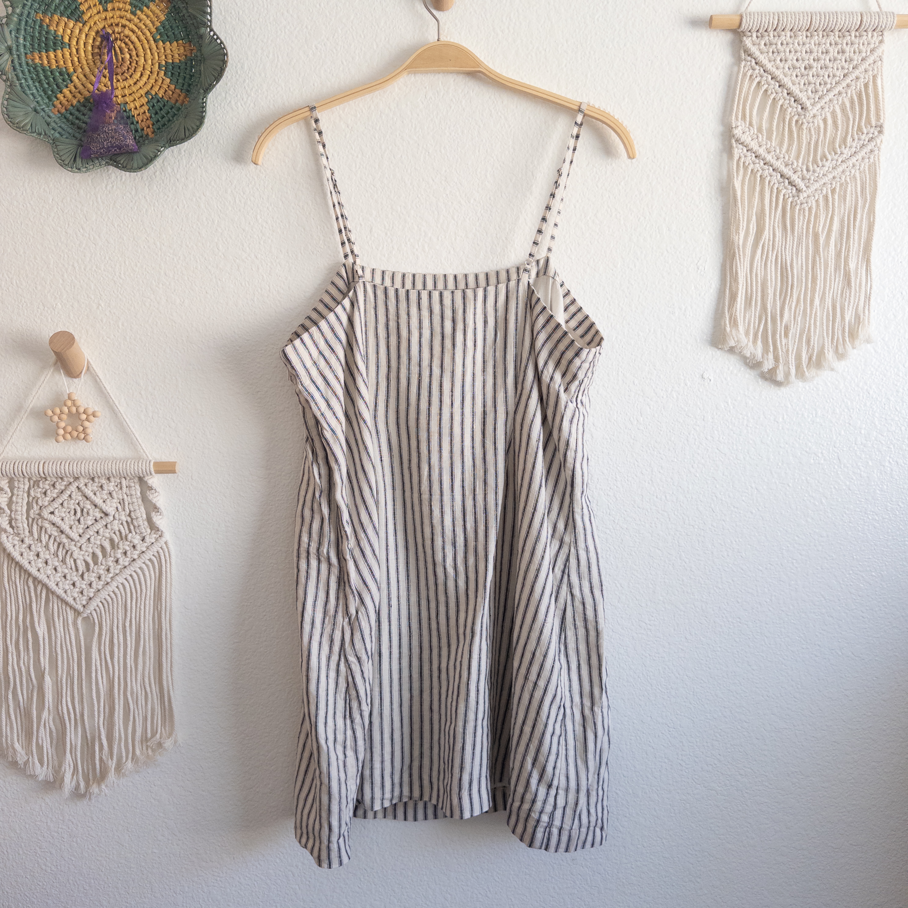 Cream and Black Linen Striped Tank Dress Size XL