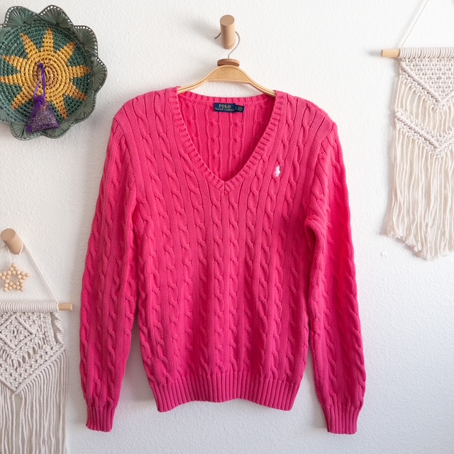 Pink Cable Knit Sweater Polo Ralph Lauren Size Large