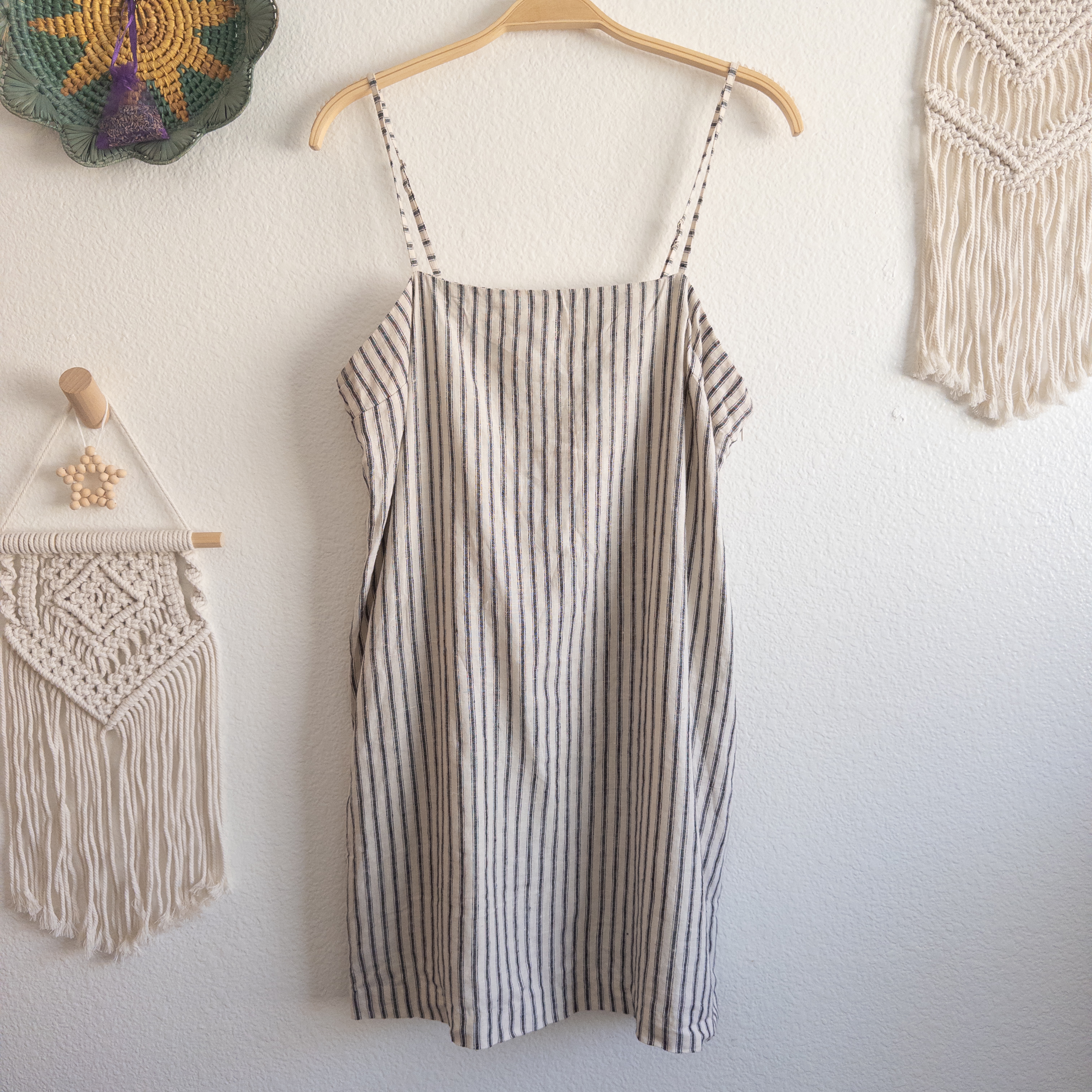 Cream and Black Linen Striped Tank Dress Size XL