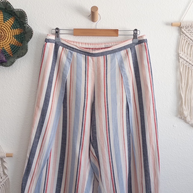 Linen Blend Striped Tulip Slip Pants