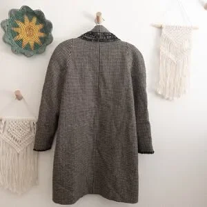 Houndstooth Longline Coat Cardigan Cream Black Open Front Small