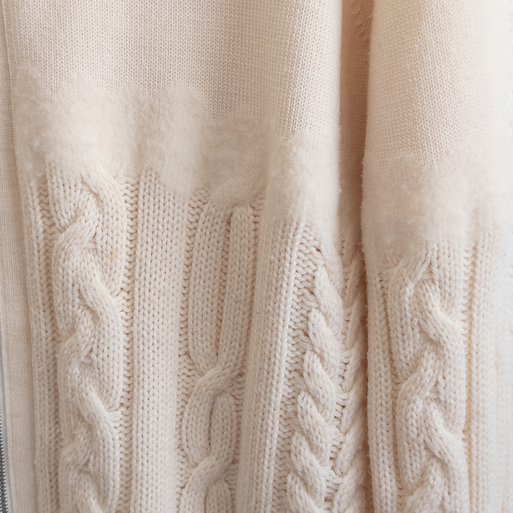 Lafayette 148 New York Fine Gauge Wool Cable Knit Cream Hooded Zipper Sweater