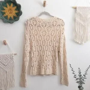 Beige Crochet Knit Sweater Cover Up Size Small