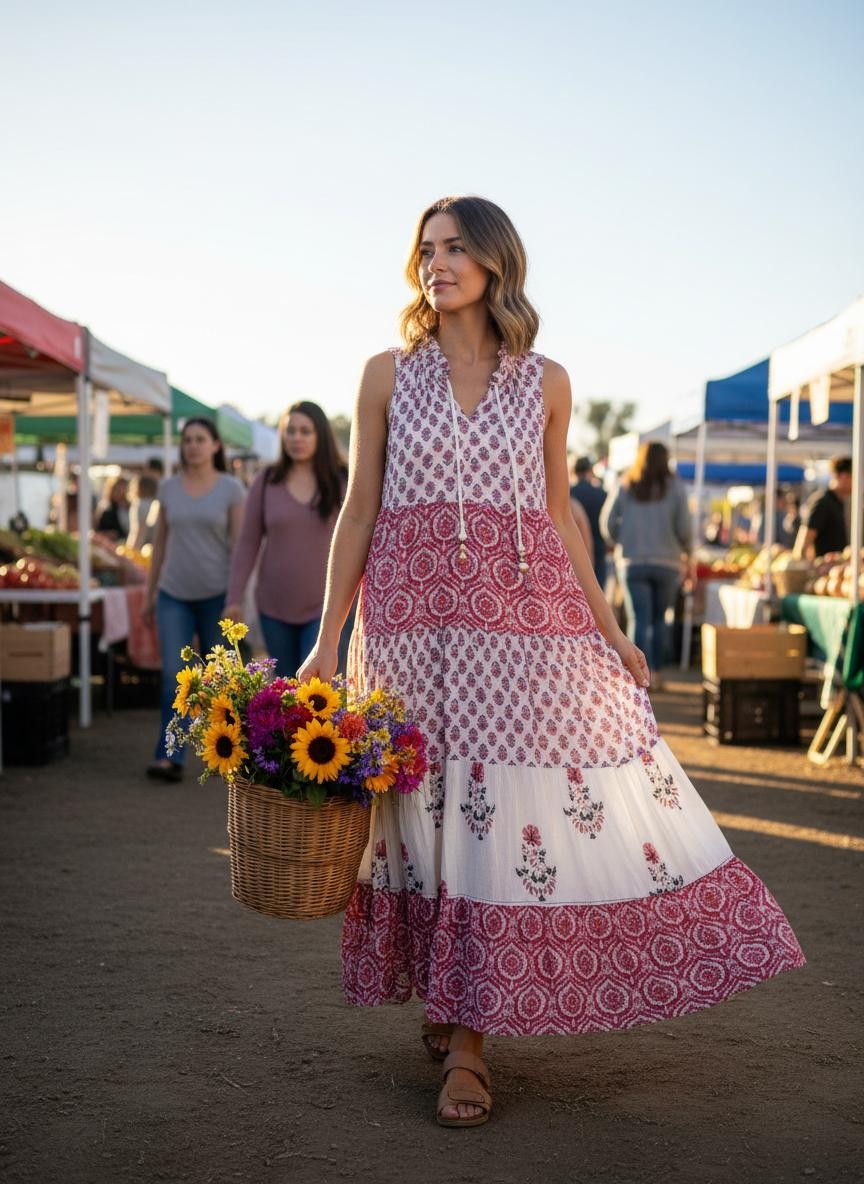 Bohemian Pink Combo Maxi Dress Size Medium