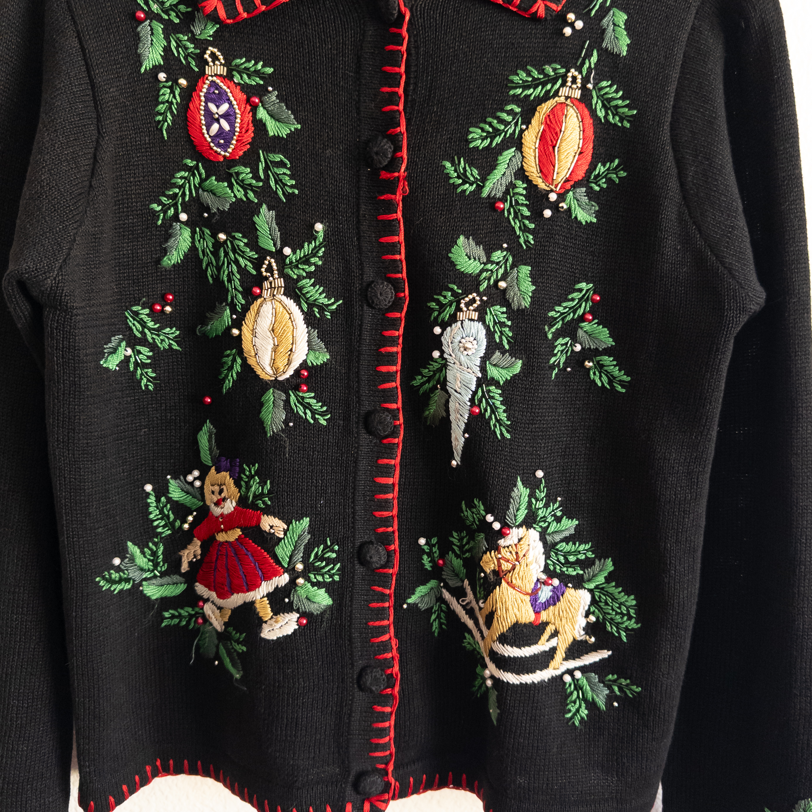 Vintage B.P. Design Holiday Embroidered Cardigan Sweater Size Small