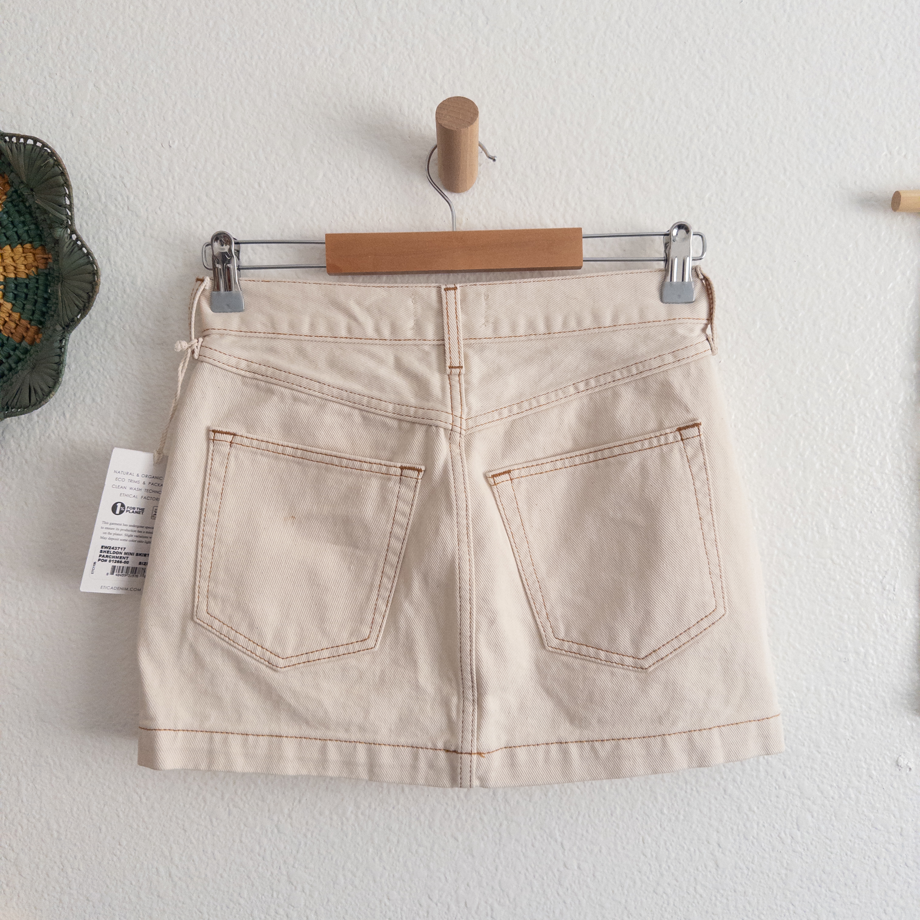 Etica Anthropologie Sheldon High Waist Denim Beige Mini Skirt Size 25 New