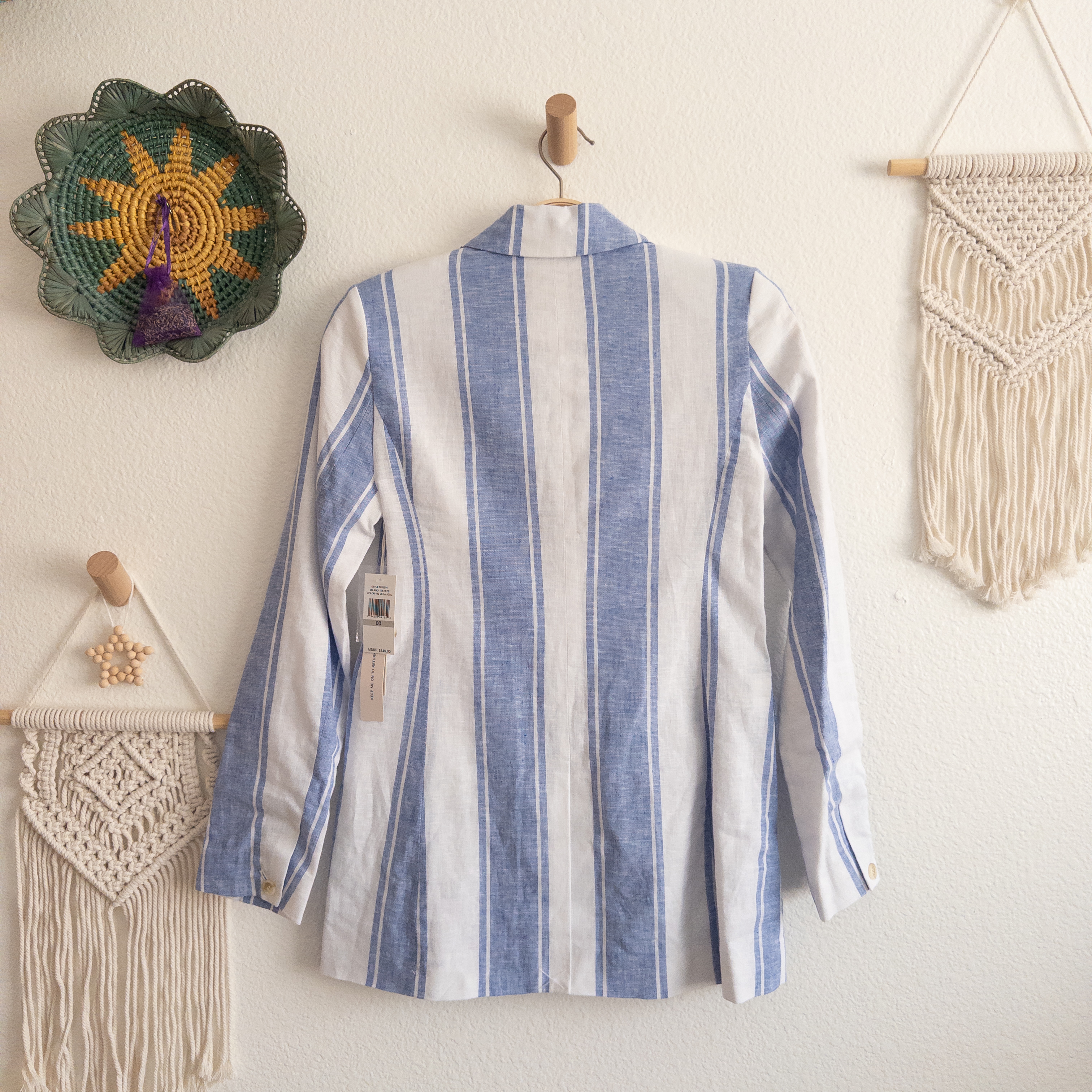 Court & Rowe Milano Estate in Villa Azul Striped Linen Blend Blazer NWT Size 00