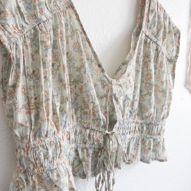 Spring Boho Floral Print Drawstring Gathered Blouse