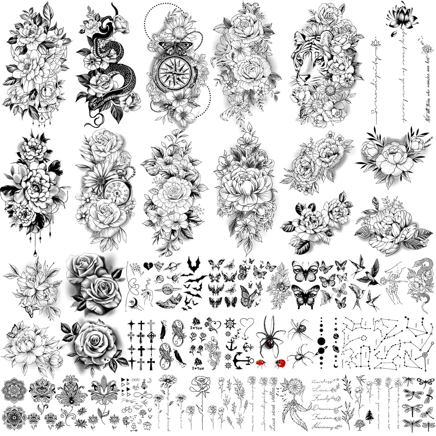 Floral and Animal Temporary Tattoo Stickers