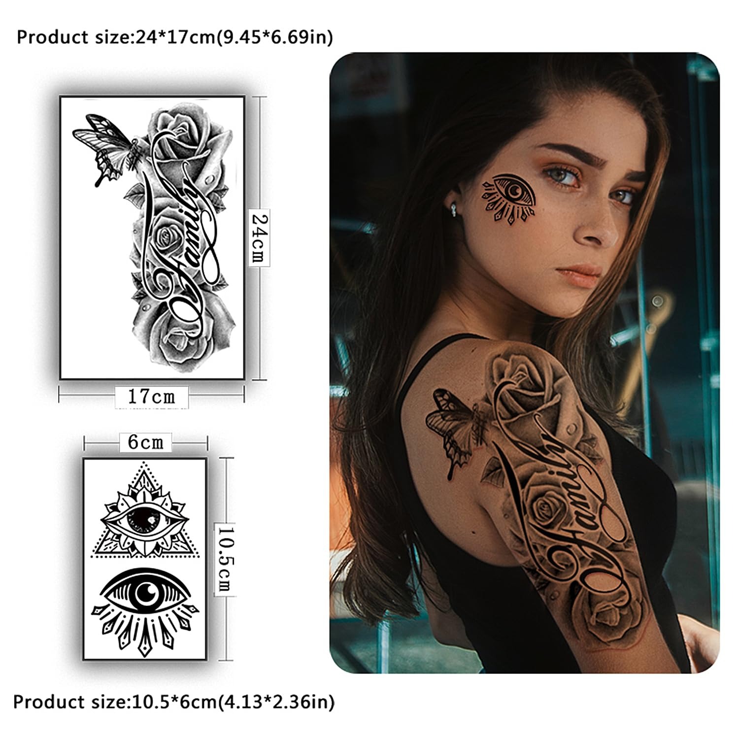 Temporary Rose and Butterfly Tattoo Sticker