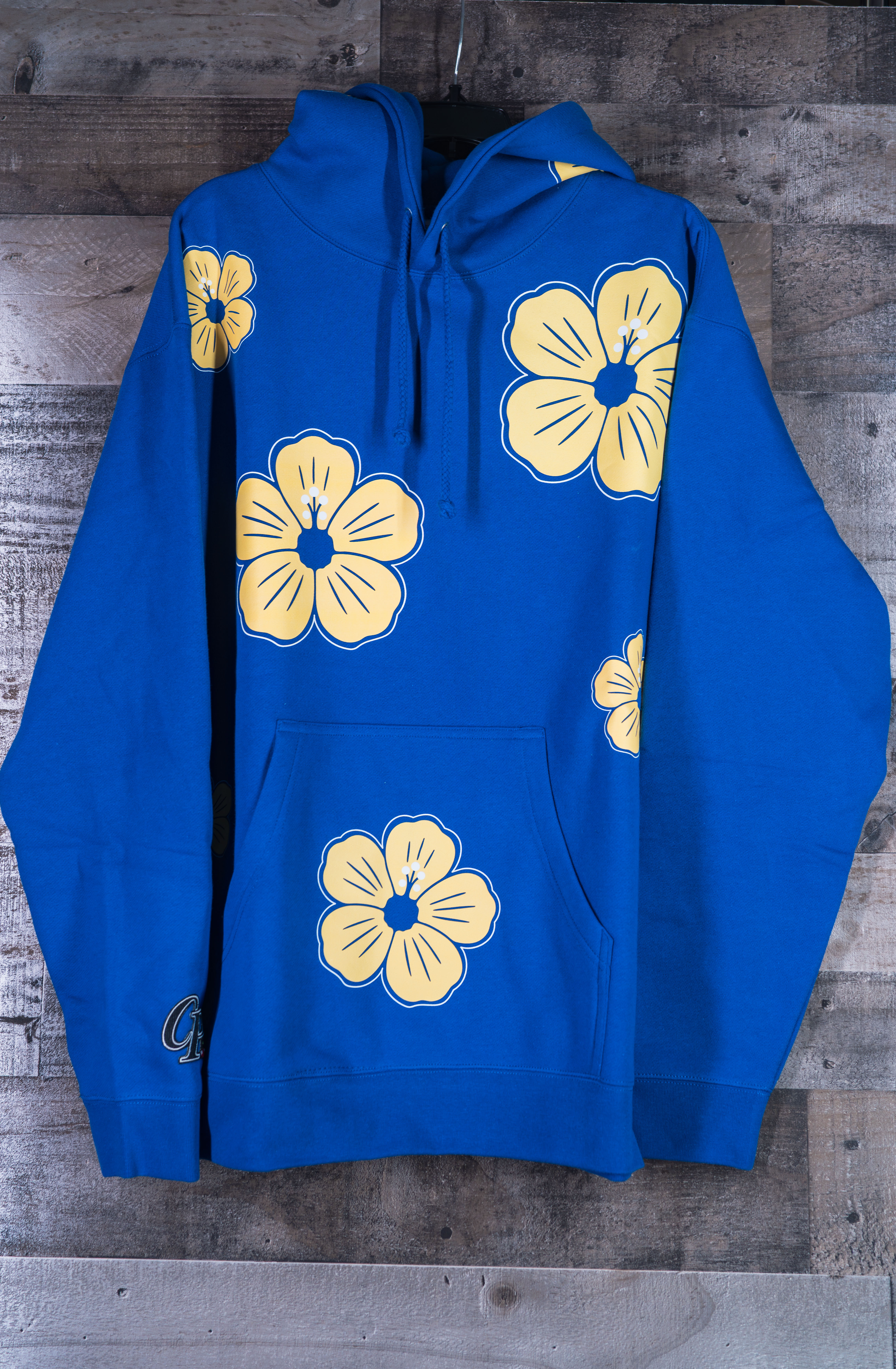 Hibiscus Hoodie - Flat Print (Blue and Yellow)