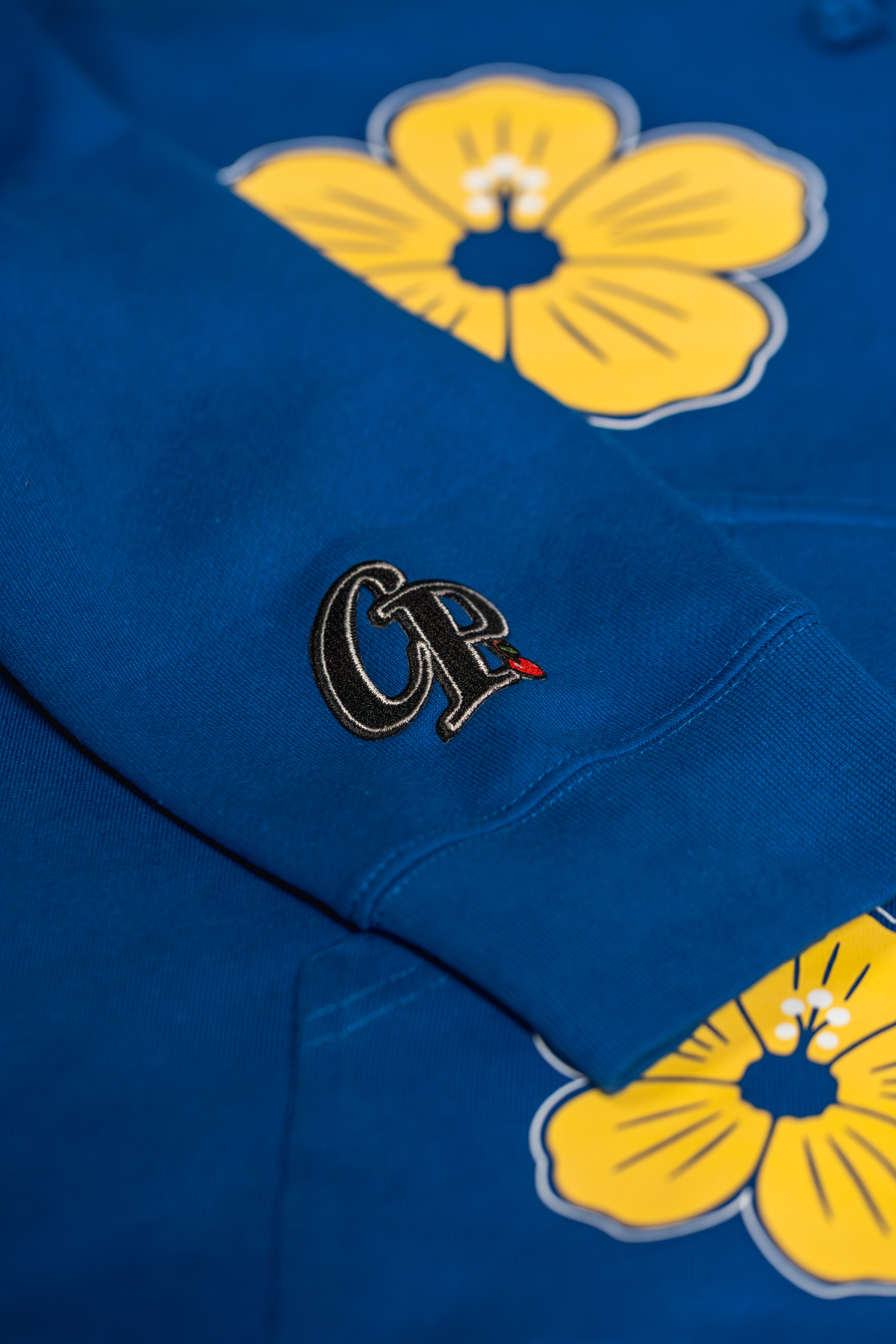 Hibiscus Hoodie (Zip Up) - Flat Print (Blue and Yellow)