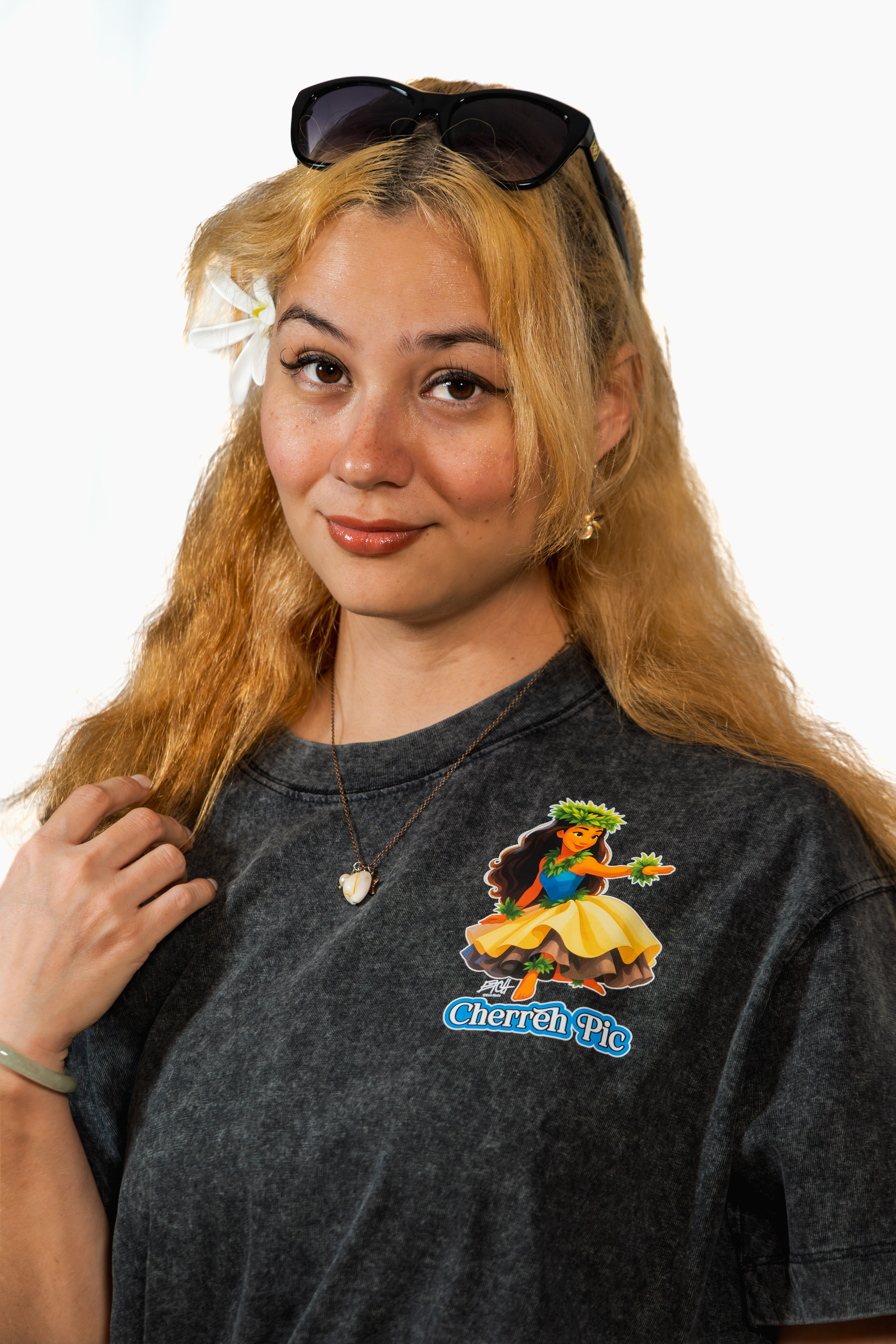 Acid Wash Hula Girl T-shirt in Blue