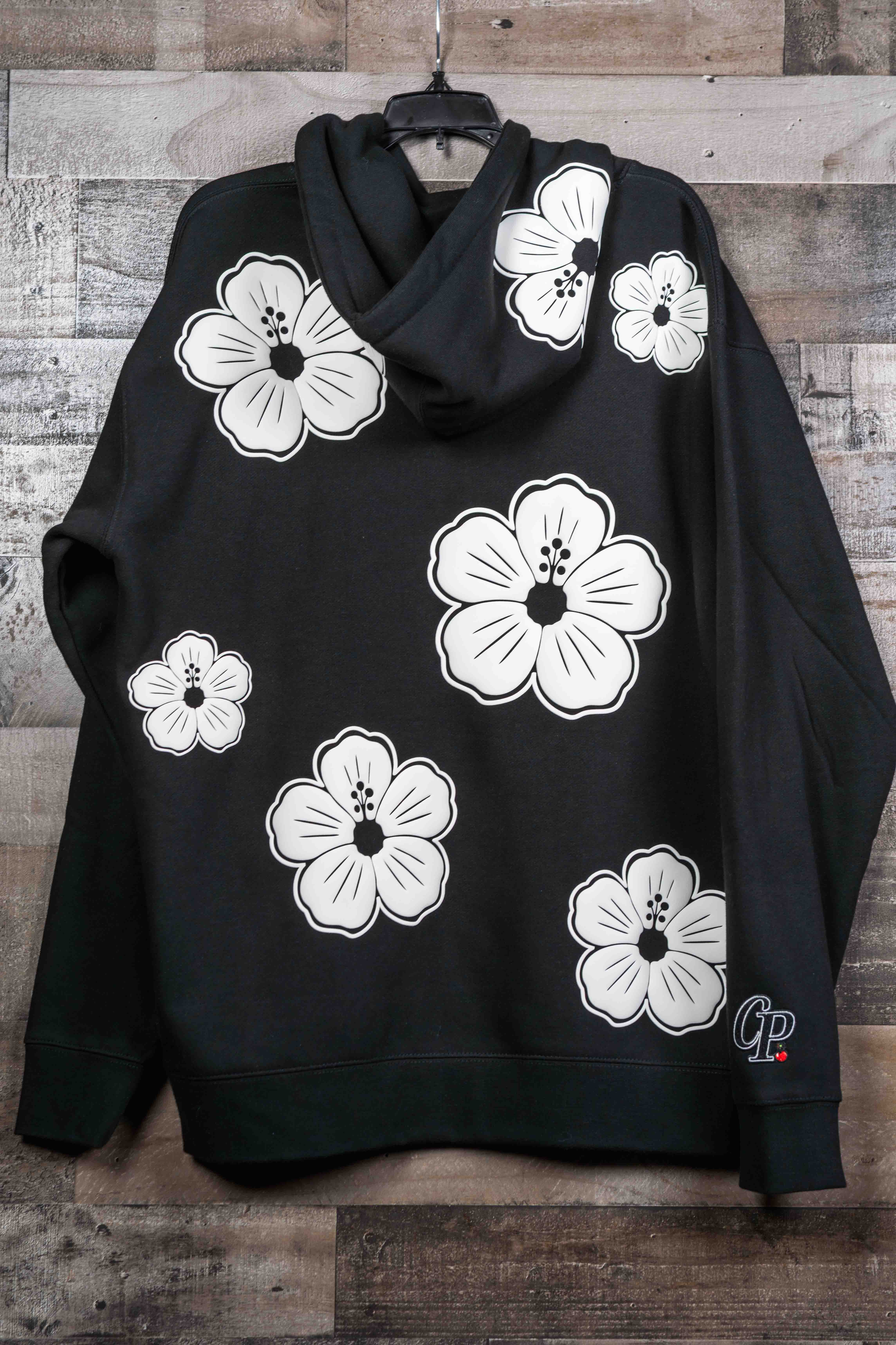 Hibiscus Hoodie - Puff Print (White)