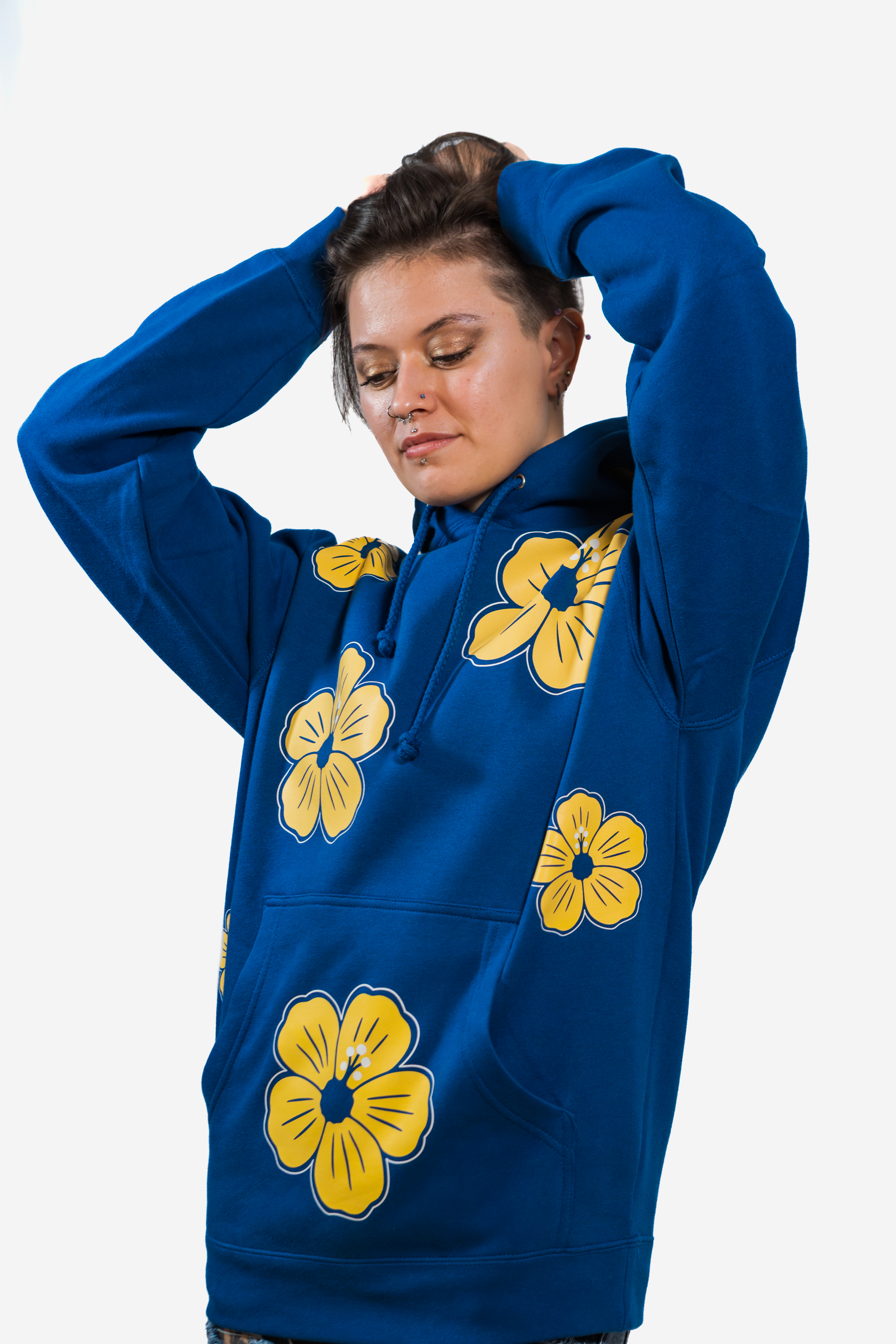 Hibiscus Hoodie - Flat Print (Blue and Yellow)