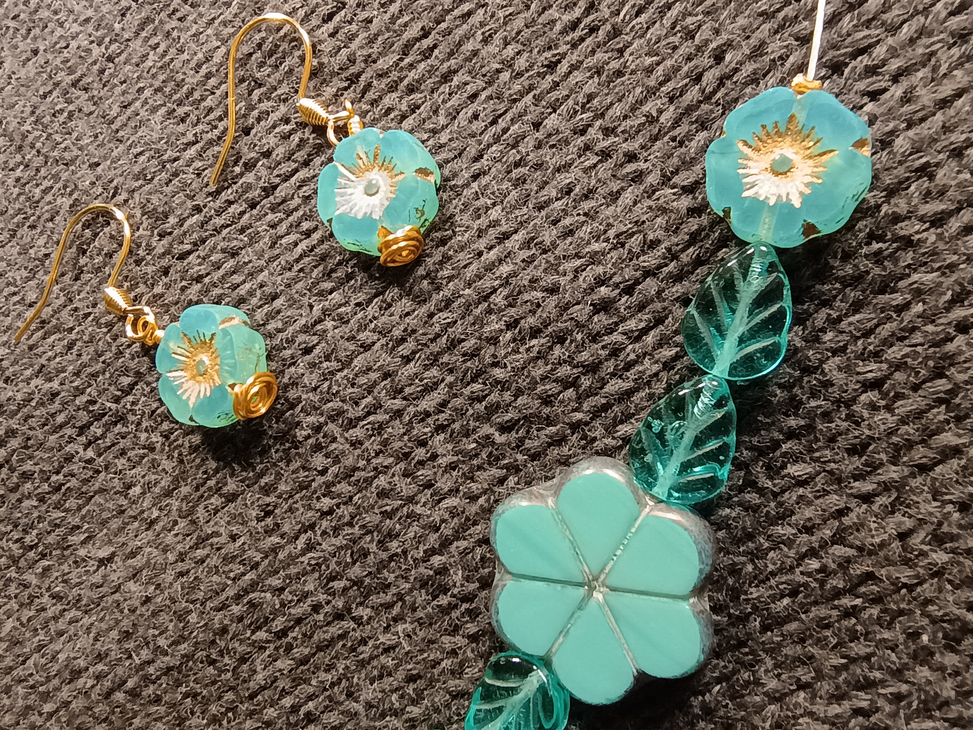 Turquoise and Gold Hues Handcrafted flower jewelry set