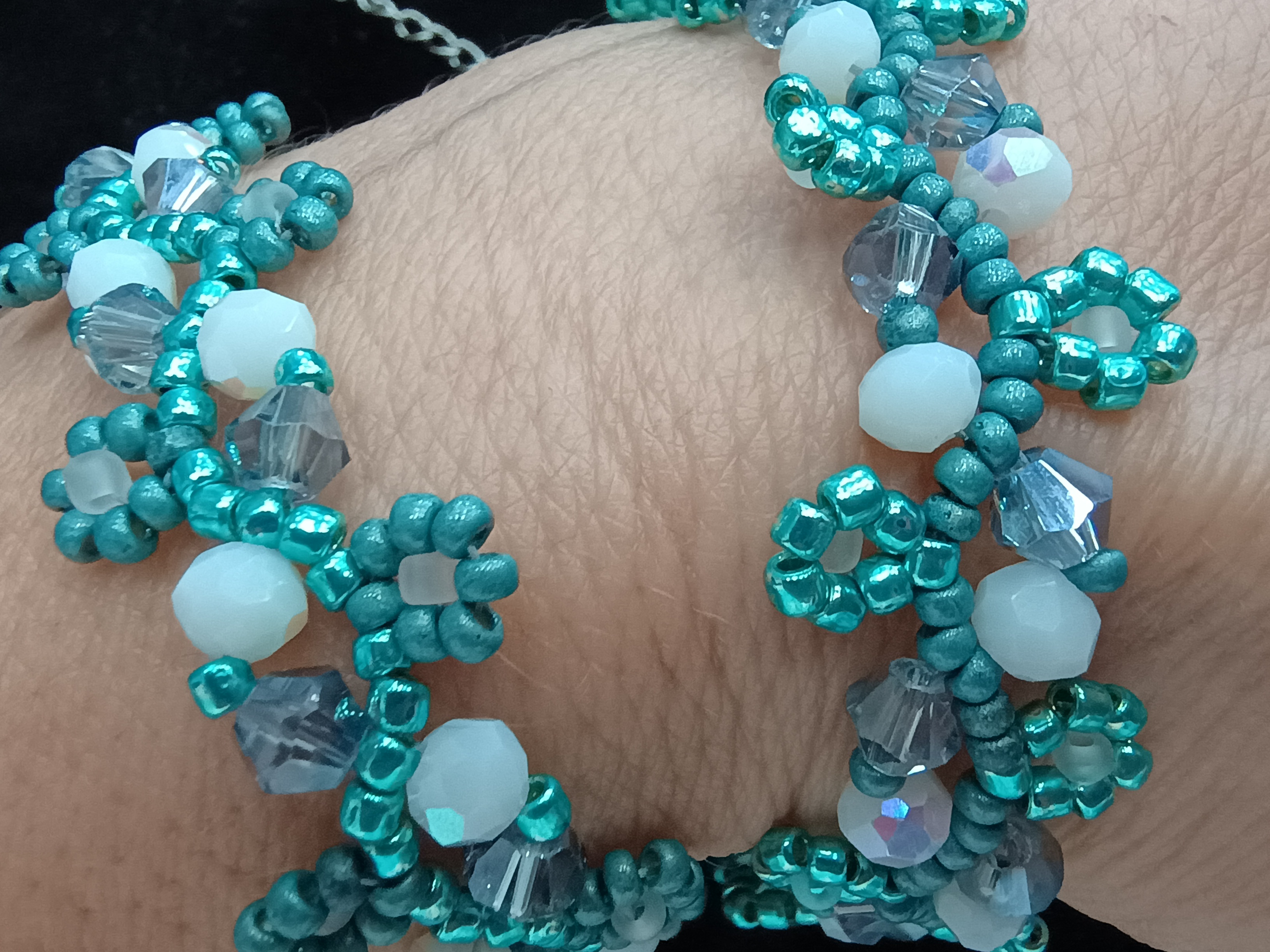 Blue Flower Bracelet with White Crystals