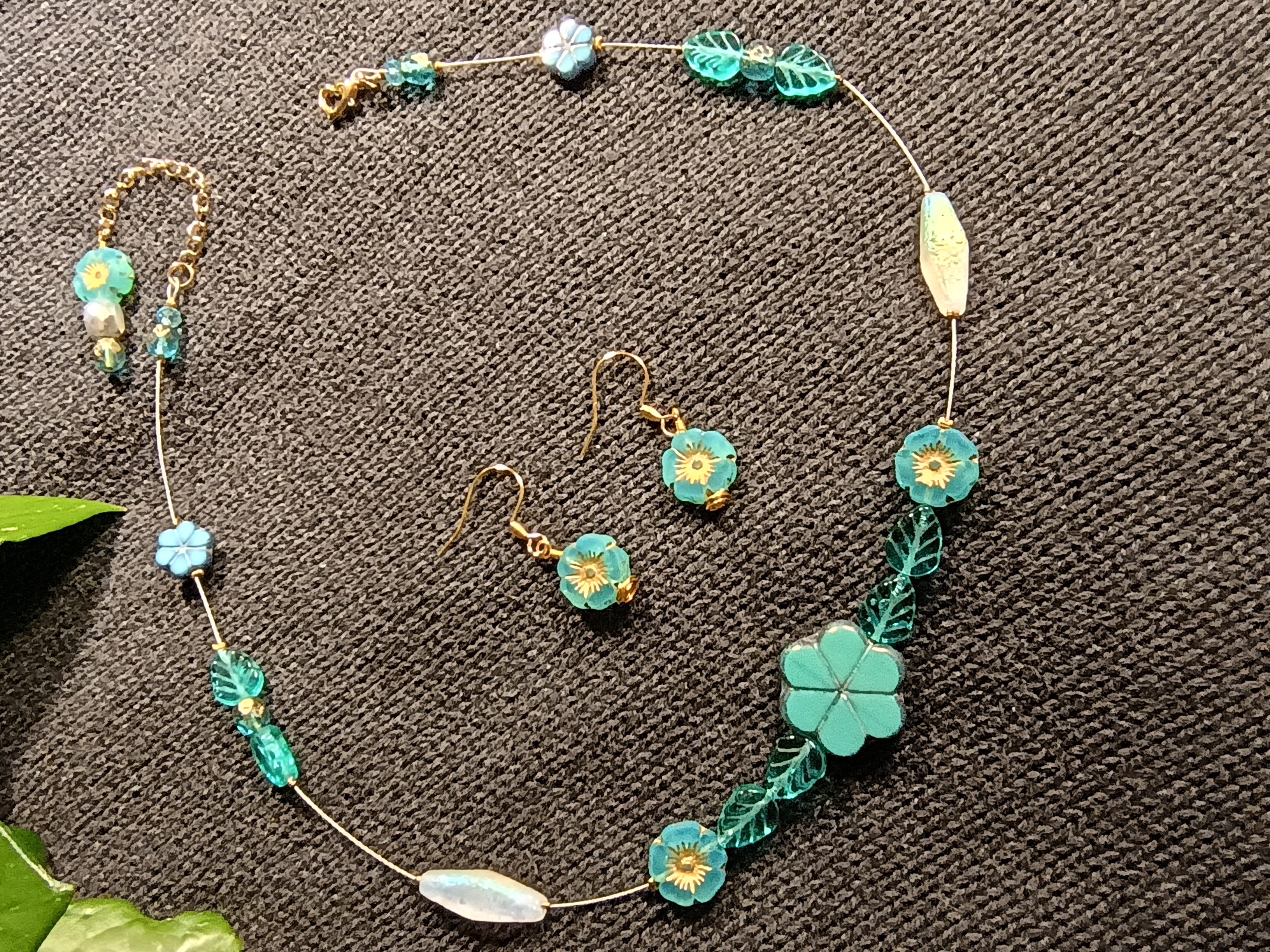 Turquoise and Gold Hues Handcrafted flower jewelry set