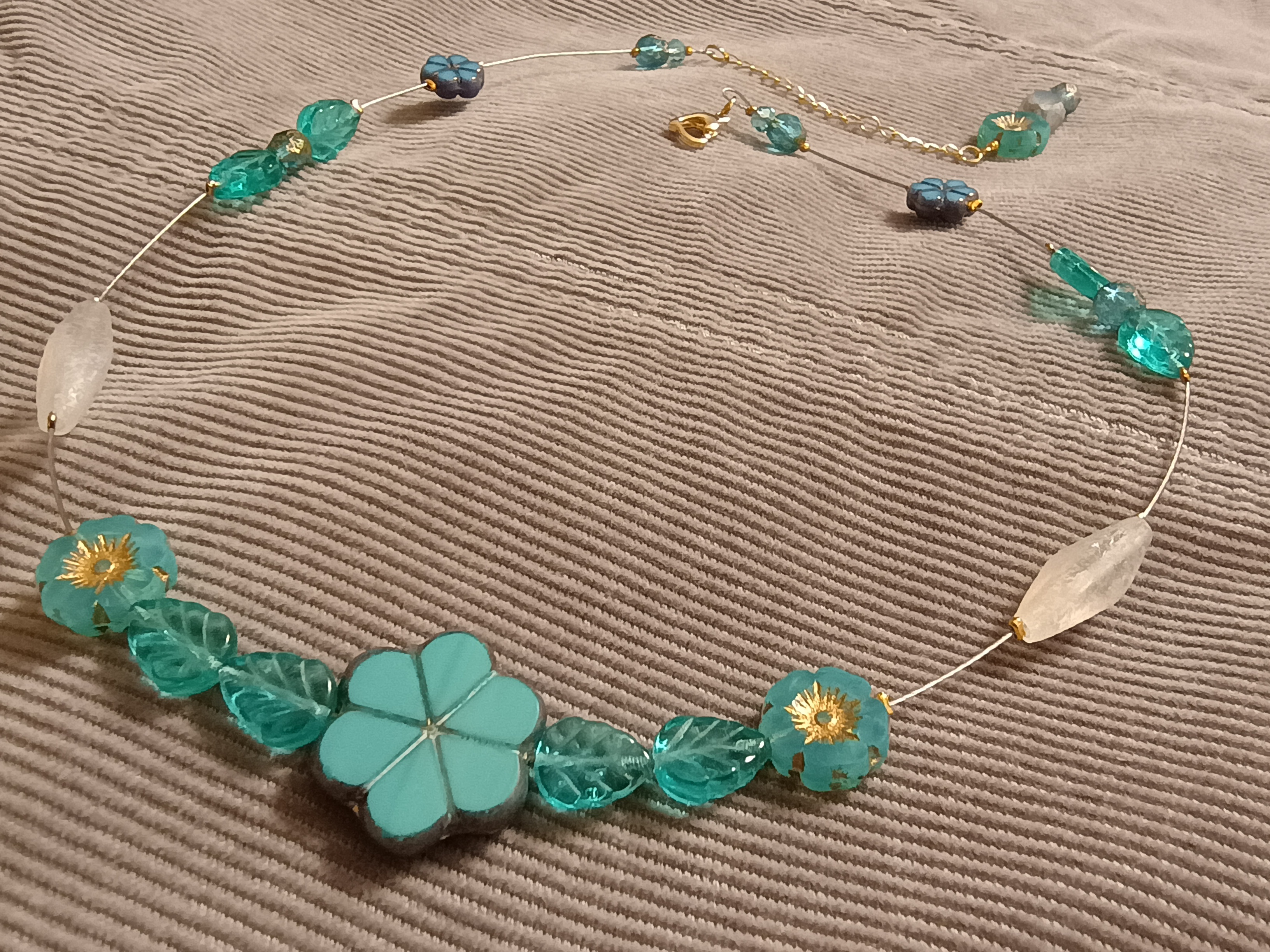 Turquoise and Gold Hues Handcrafted flower jewelry set