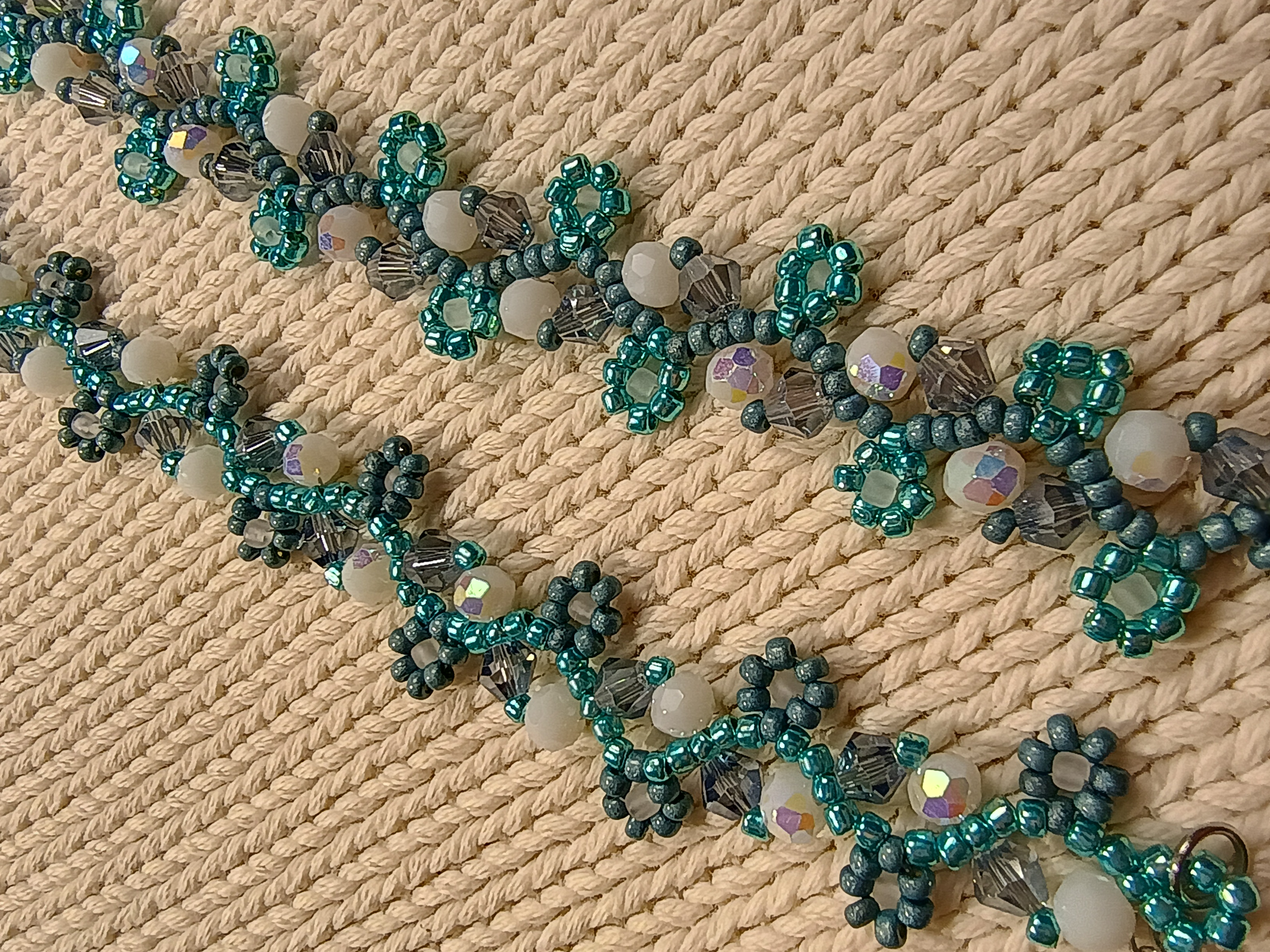 Blue Flower Bracelet with White Crystals