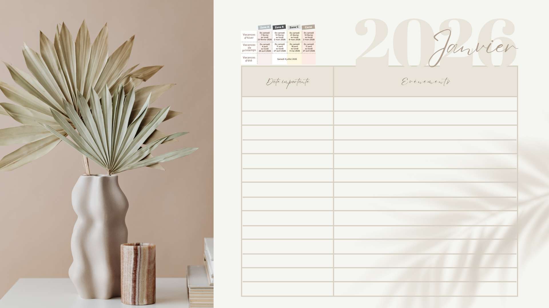 Calendrier 2026 à imprimer