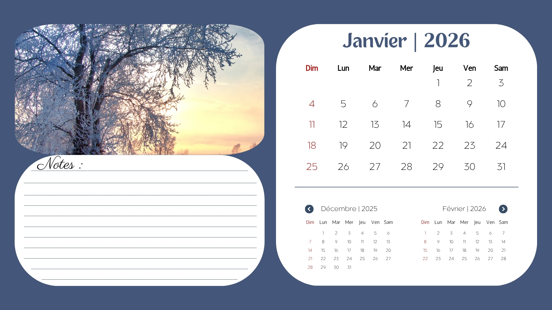 Calendrier 2026 illustré