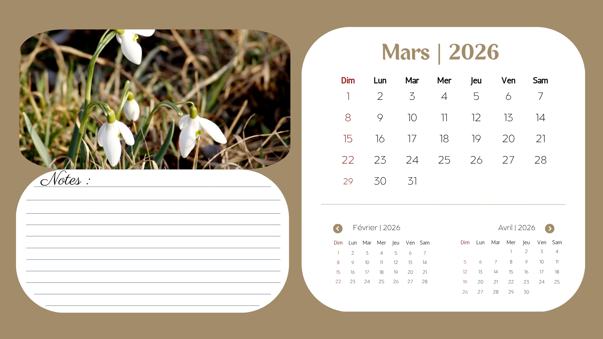 Calendrier 2026 illustré