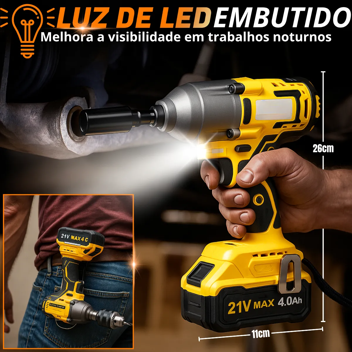 Parafusadeira Furadeira Chave De Impacto 21v Brushless 350nm 2 Baterias 4.0ah Led Controle De Velocidade Maleta Premium Kit Completo Potente Profissional Carro Caminhão Moto Industrial Mecânica