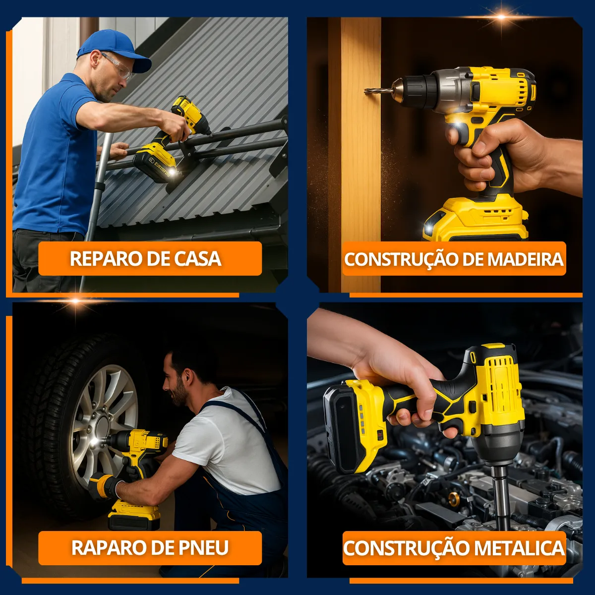 Parafusadeira Furadeira Chave De Impacto 21v Brushless 350nm 2 Baterias 4.0ah Led Controle De Velocidade Maleta Premium Kit Completo Potente Profissional Carro Caminhão Moto Industrial Mecânica