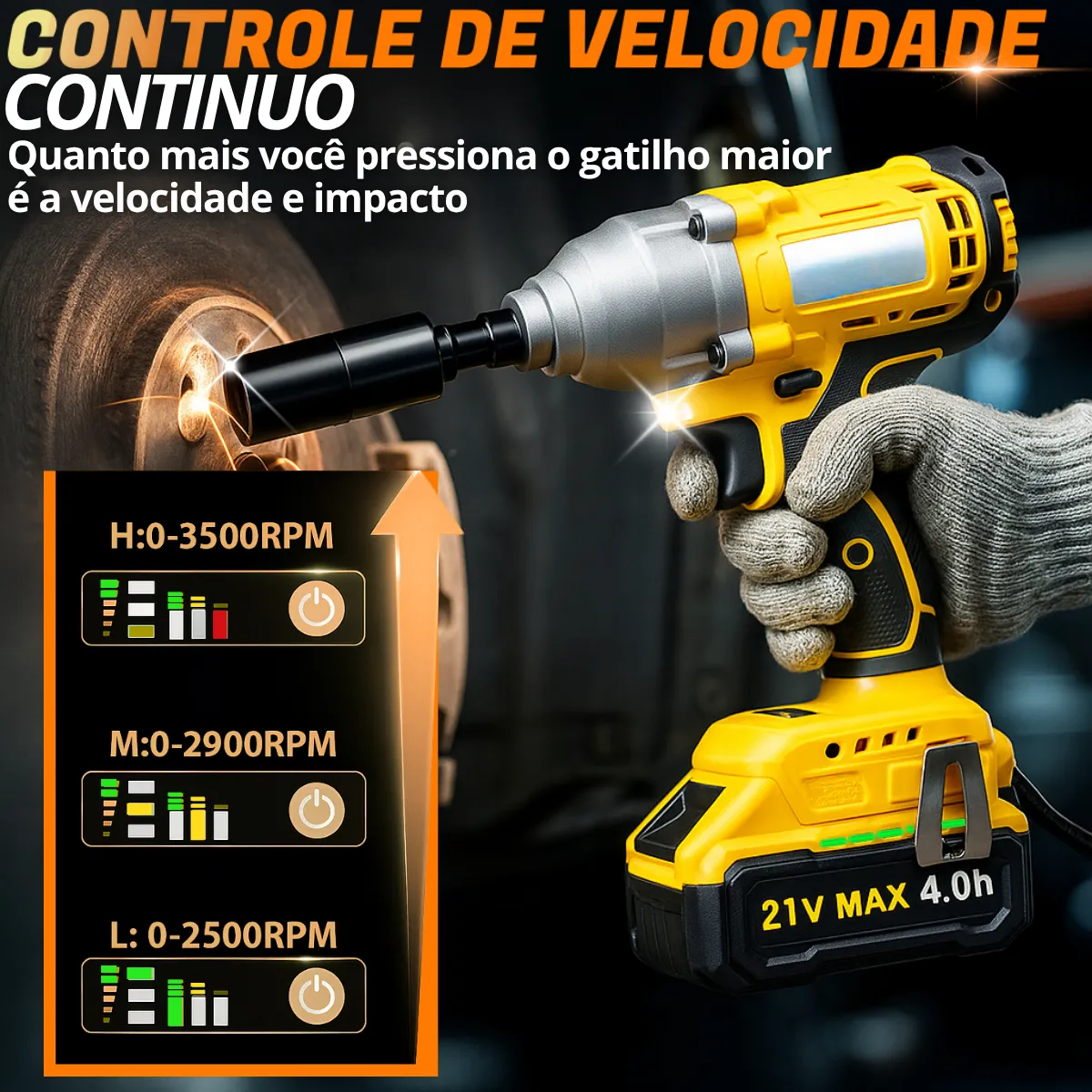 Parafusadeira Furadeira Chave De Impacto 21v Brushless 350nm 2 Baterias 4.0ah Led Controle De Velocidade Maleta Premium Kit Completo Potente Profissional Carro Caminhão Moto Industrial Mecânica