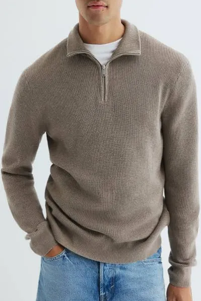 Brown Half-Zip Knit Sweater