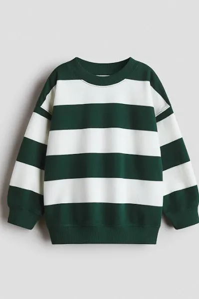 Green and White Striped Sweatshirt