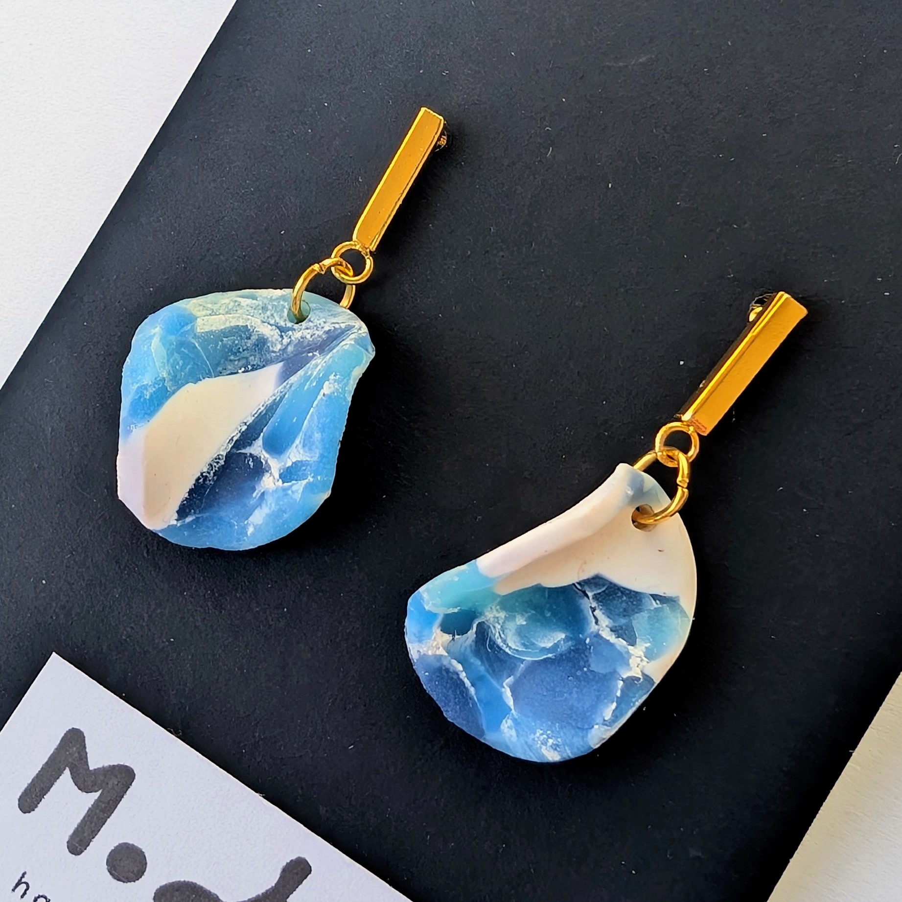 Ocean Blue Marble Drop Earrings