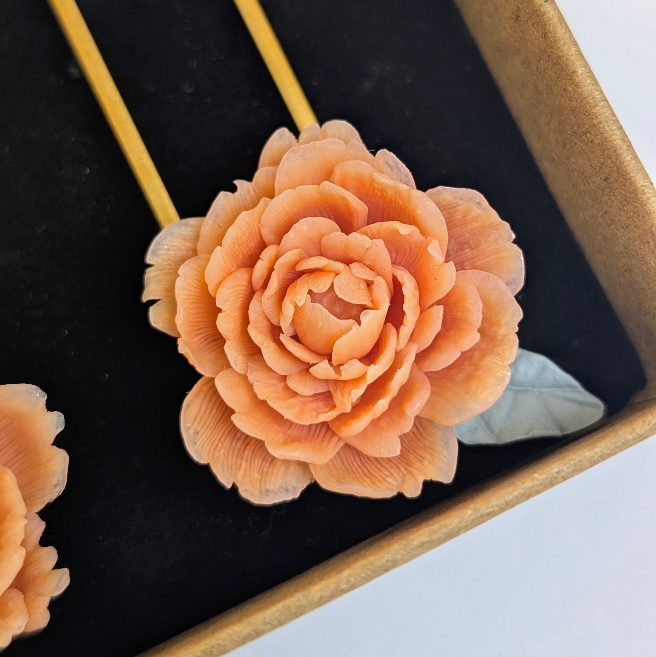 Peach Floral & Rectangular Geometric Drop Earrings