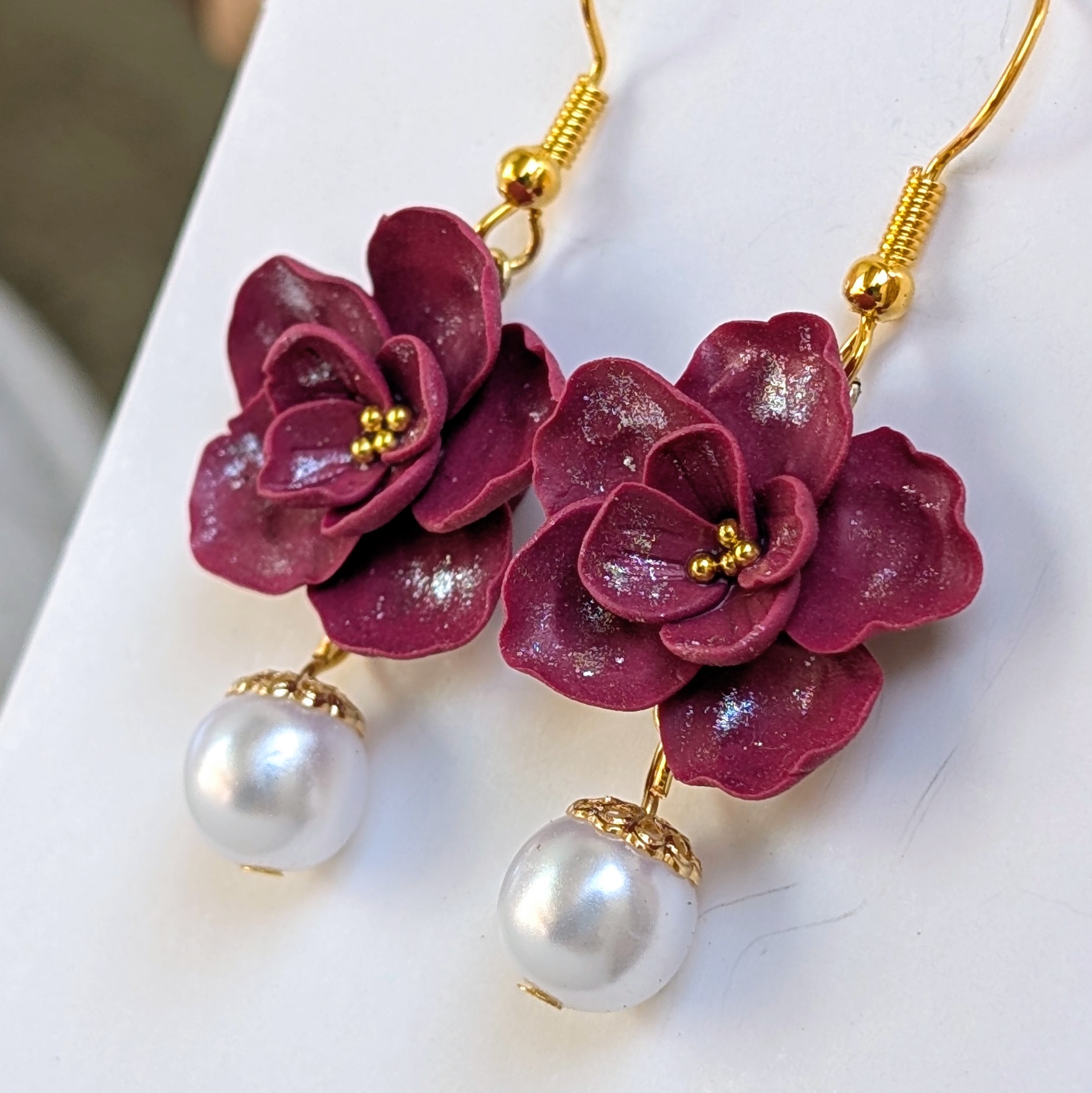 Burgundy Floral Drop Earrings
