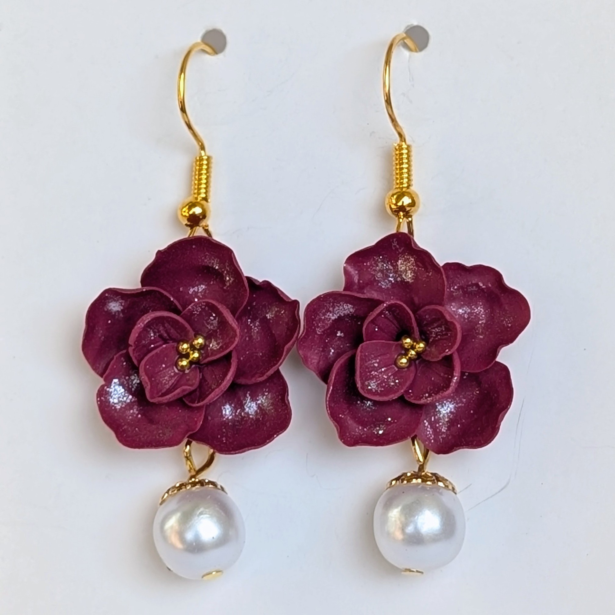 Burgundy Floral Drop Earrings