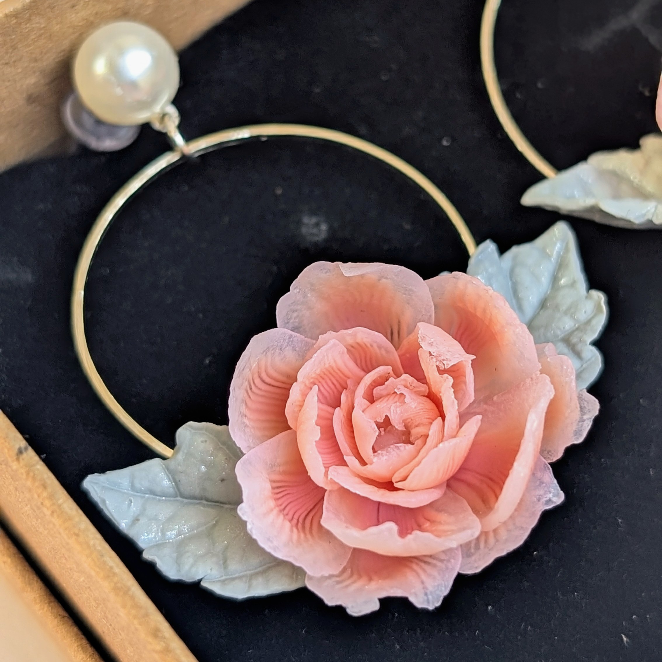 Translucent Leaf & Floral Hoop Earrings