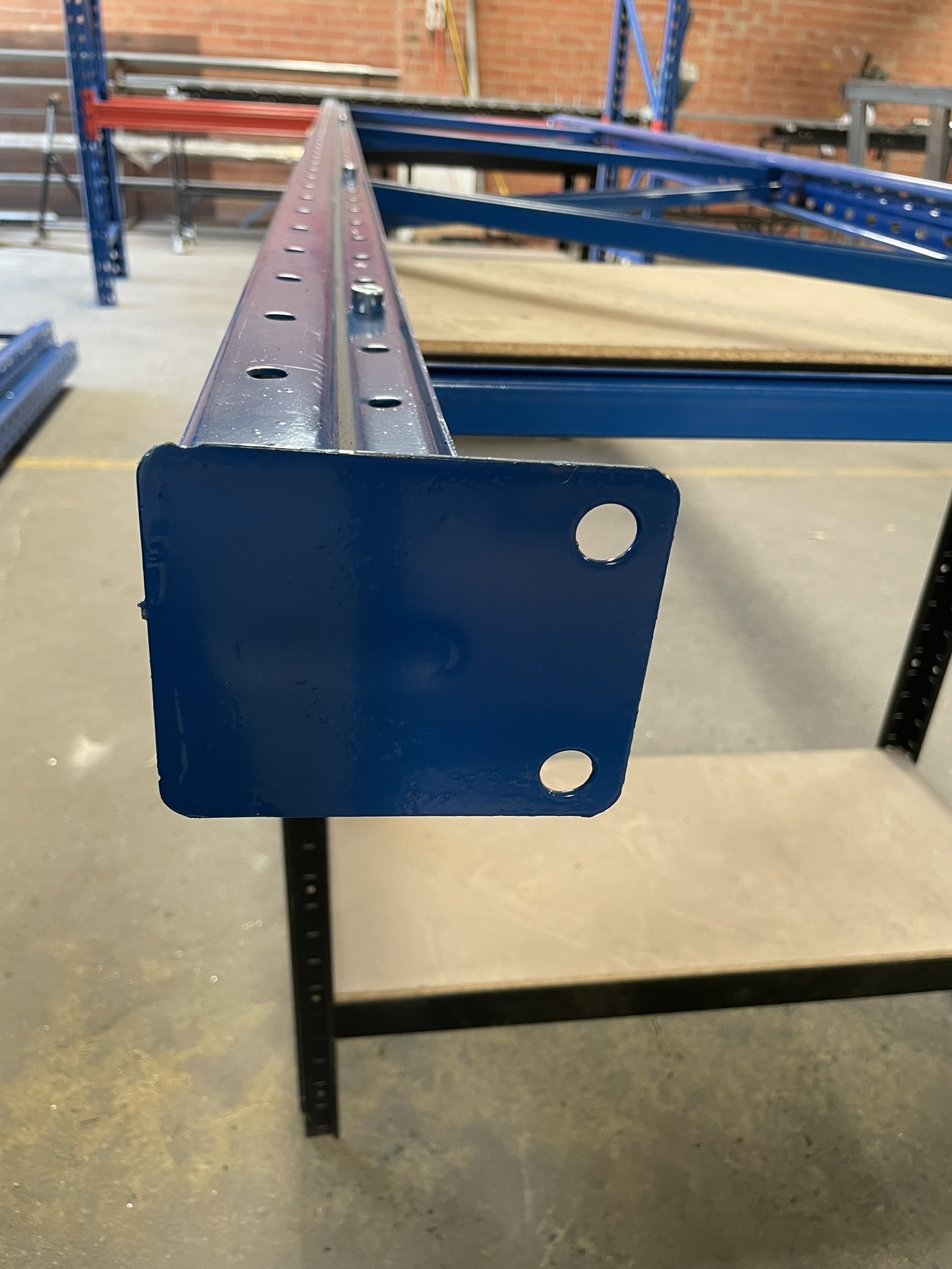 Column (3675mm H x 90x68x1.8mm, 1500kg UDL, with Base Plates 120x100mm, 2x 14mm Holes, powder-coated blue)