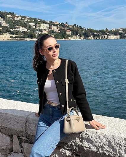 Women's short floral jacket without collar buttons for business and leisure