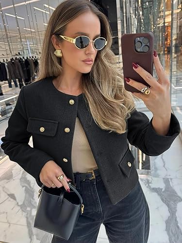 Women's short floral jacket without collar buttons for business and leisure