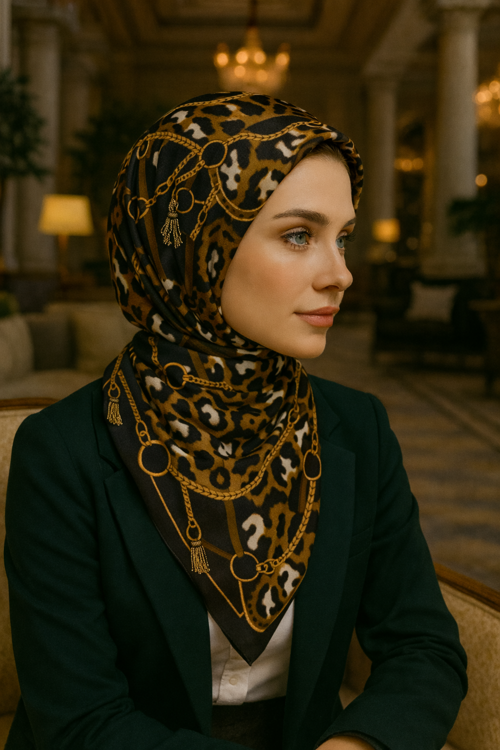 Leopar Desenli İpek Eşarp