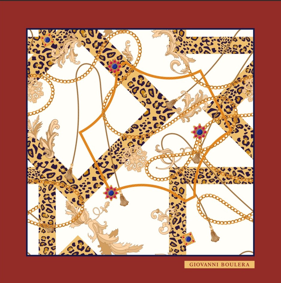 Leopar desenli ve zincir detaylı  İpek Eşarp