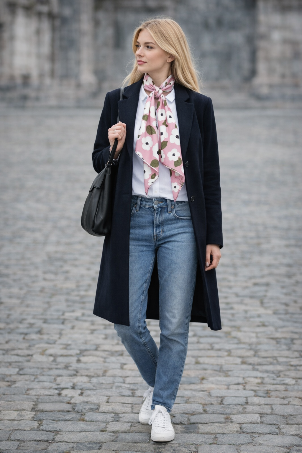 Lila zeminde beyaz çiçek desenli fular