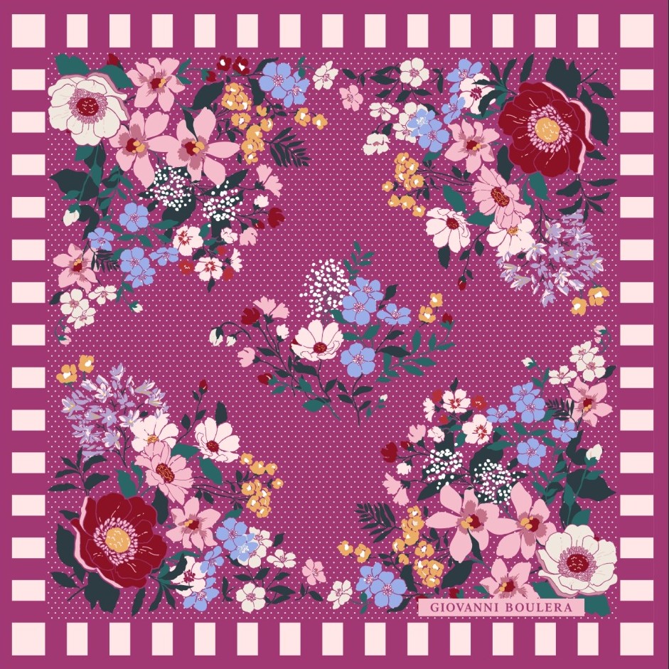 Mor Zemin Üzerine Renkli Çiçek Desenli Kadın Eşarp