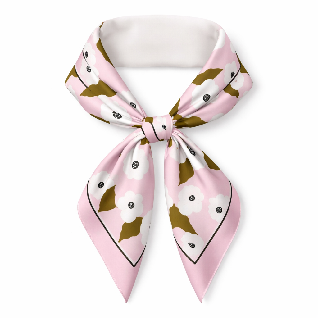 Lila zeminde beyaz çiçek desenli fular