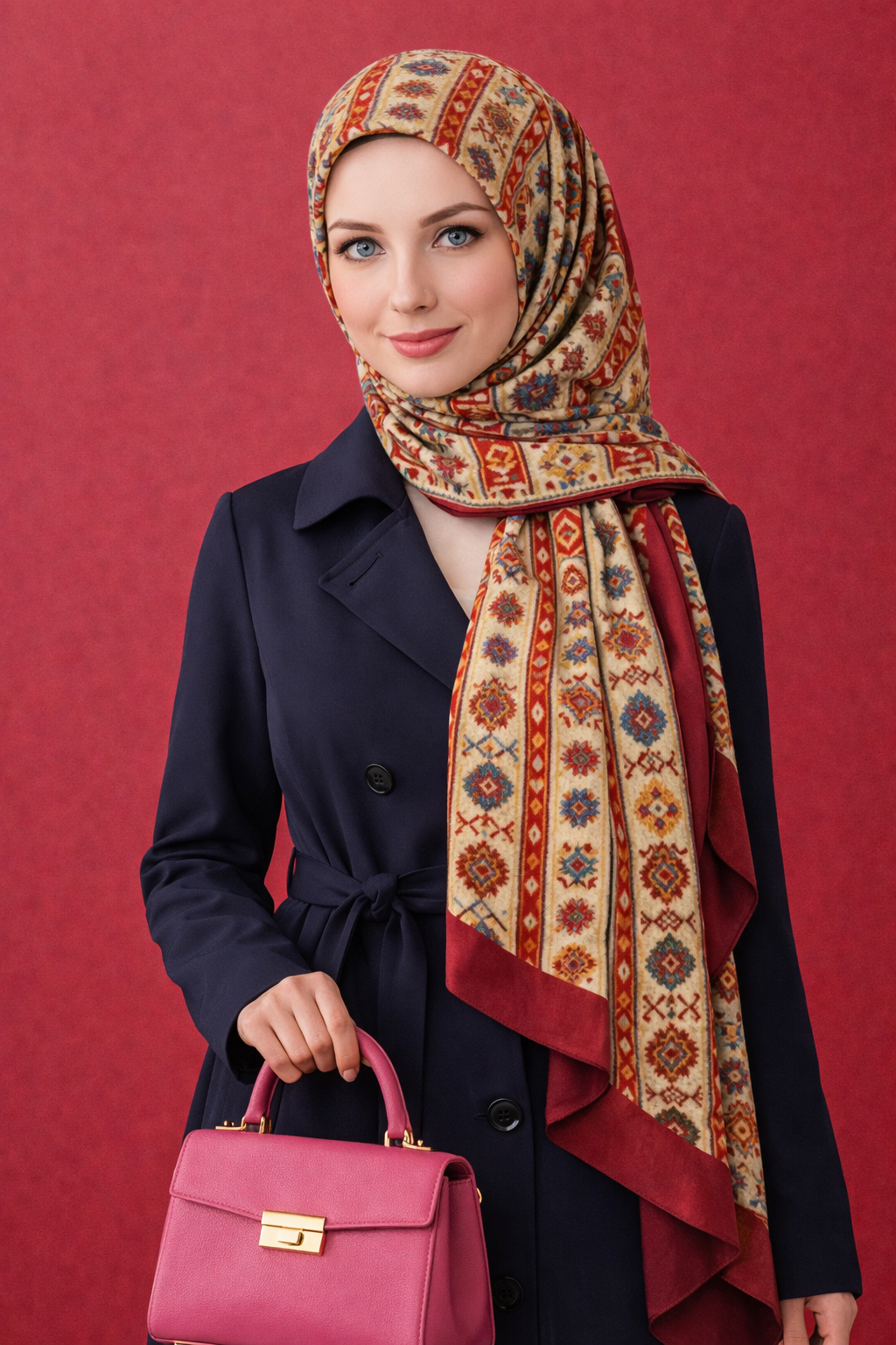 Sofistike Doğu Desenleriyle Harmanlanmış Twill İpek Eşarp