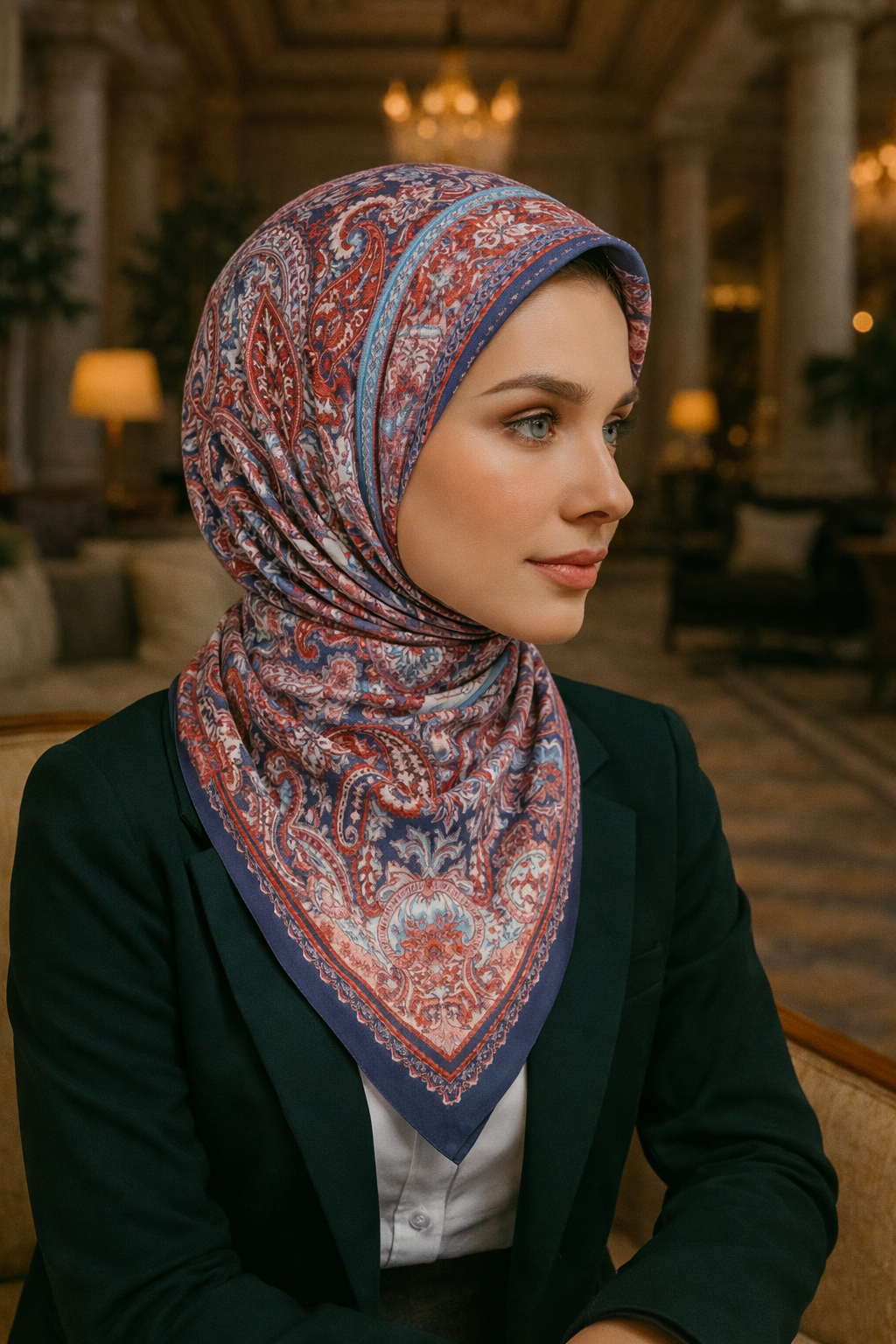 Klasik paisley motifli  İpek Eşarp