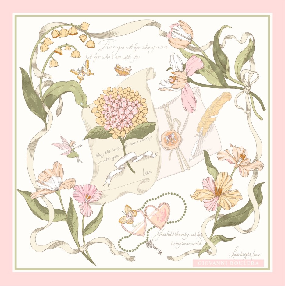 Romantik Desenli İpek Fular