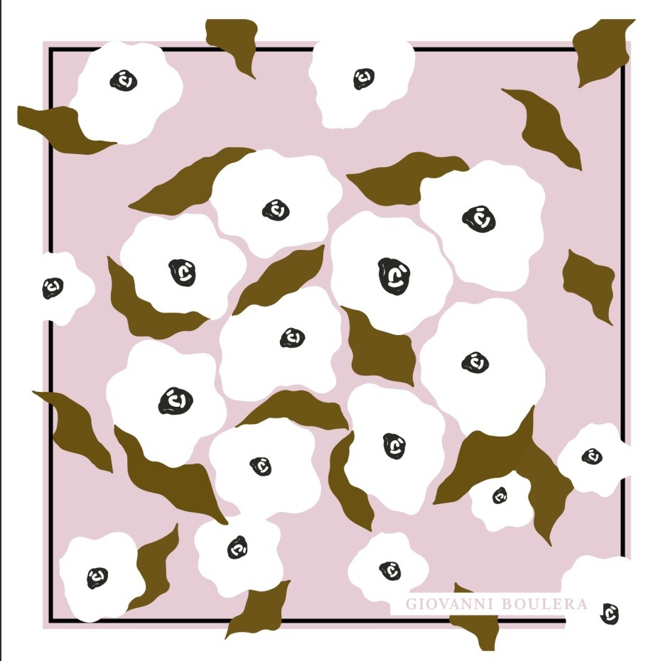 Lila zeminde beyaz çiçek desenli fular