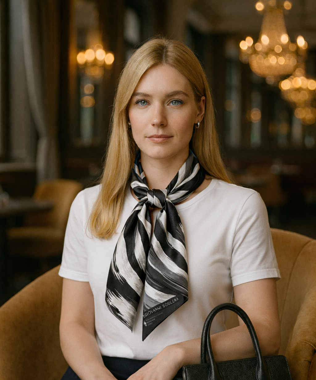 Soğuk Pastel Renklerle Modern  Desenler Twill İpek Fular